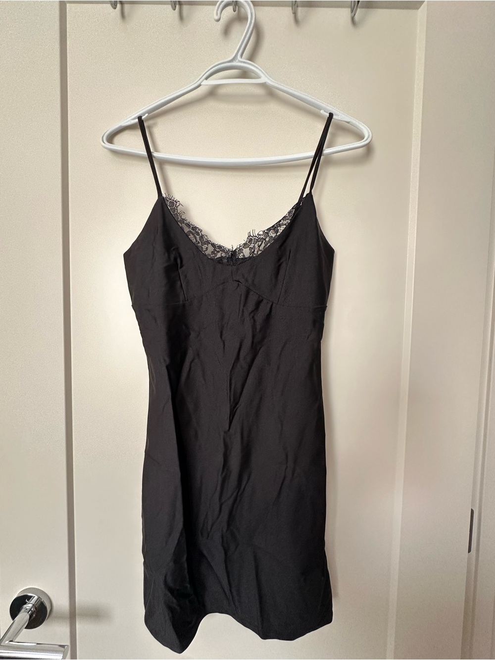 Black Lace-Trim Slip Dress